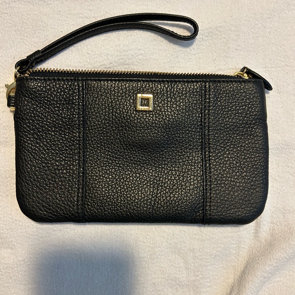 LODIS Olivia Black Italian leather wristlet with removable card holder